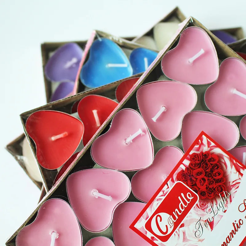 Lot de 50 bougies chauffe-plat en forme de cœur pour anniversaire, mariage, Saint-Valentin