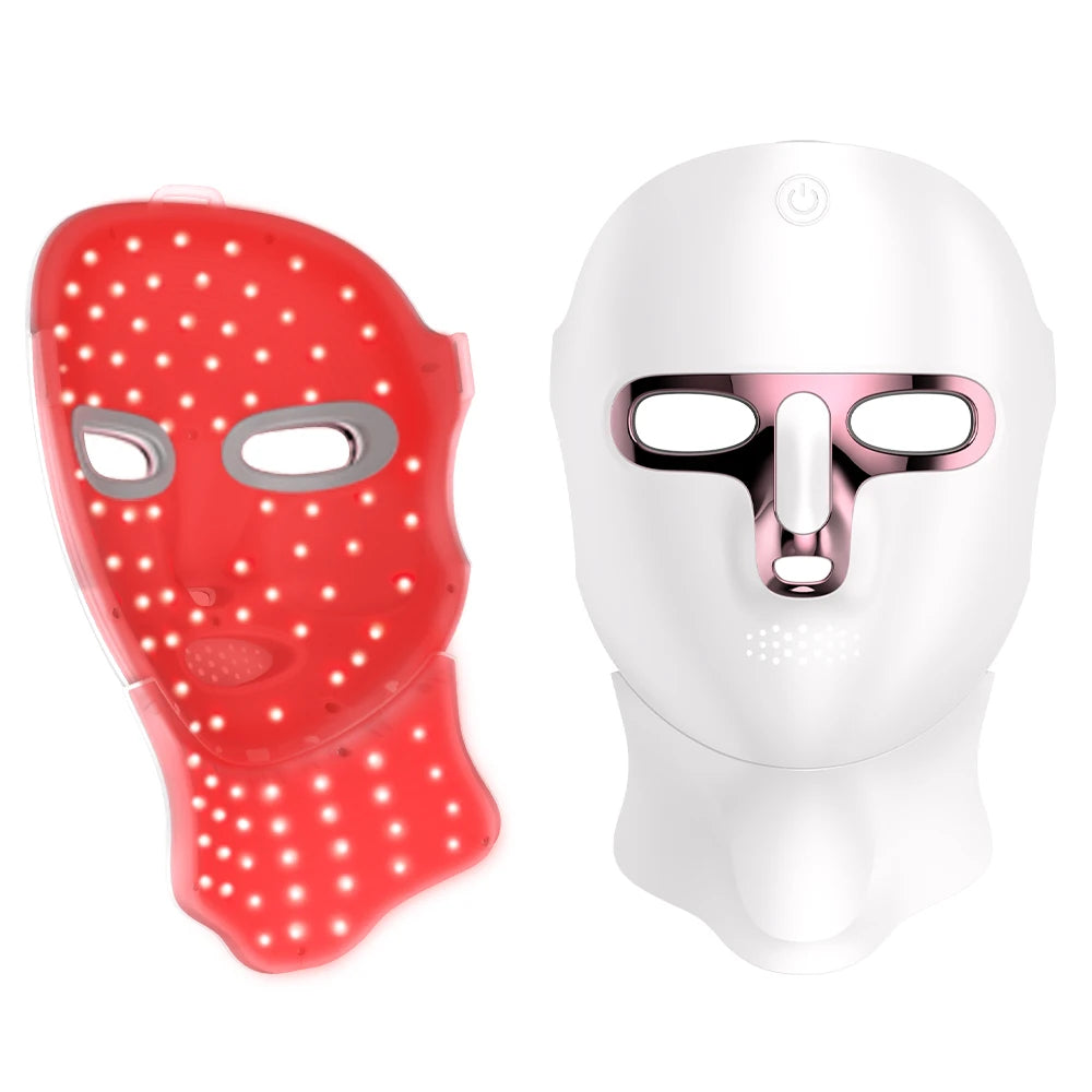 Masque facial LED 7 couleurs pour le visage et le cou : soin photo-régénérant, éclaircissant et raffermissant. Rechargeable. Soin beauté du visage et du cou.