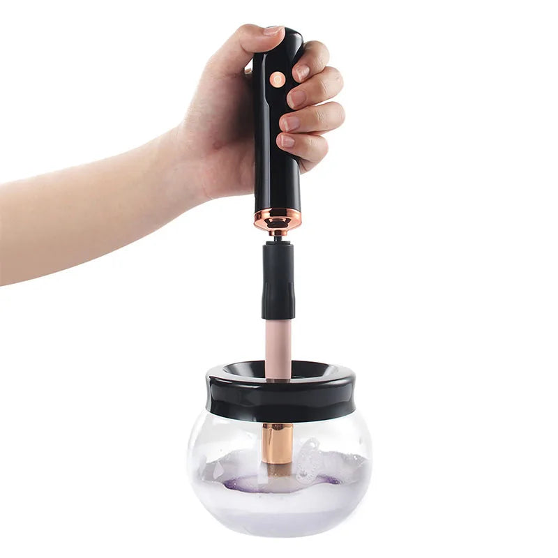 Machine de nettoyage et de séchage des pinceaux de maquillage, rotateur automatique électrique pour cosmétiques, avec 8 tailles de colliers en caoutchouc, pour un nettoyage optimal.