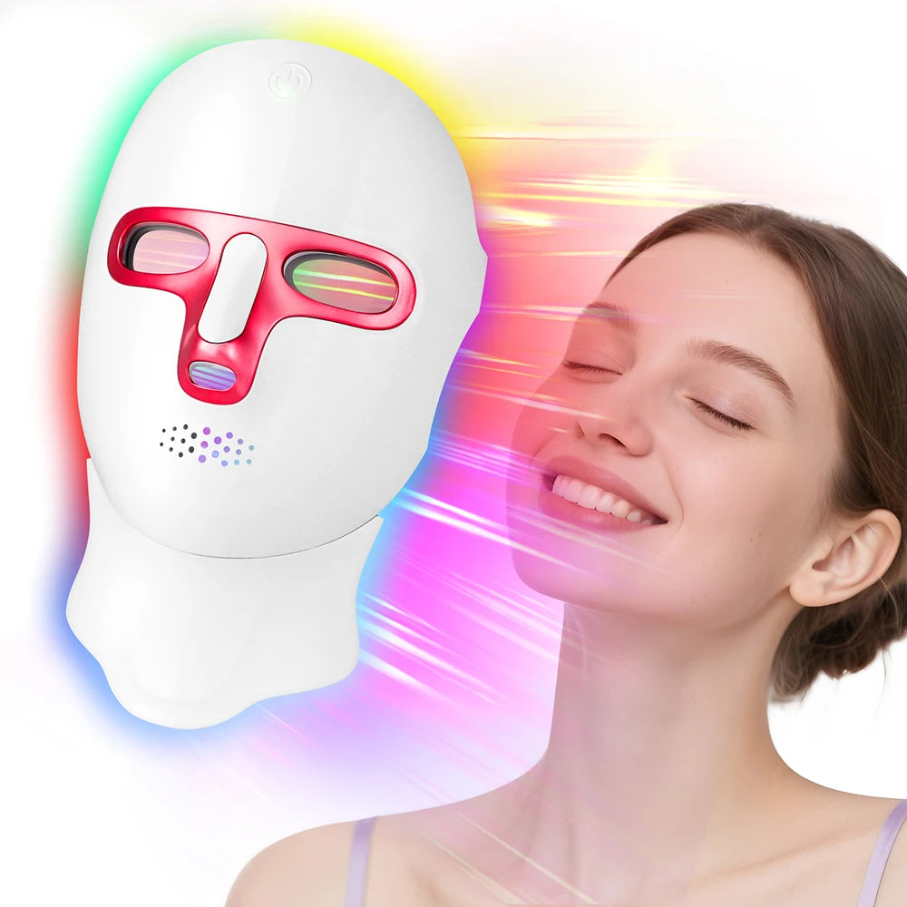 Masque LED sans fil 7 couleurs pour le visage et le cou, soin SPA du visage à lumière rouge, réparation de la peau, anti-acné, raffermissement, anti-âge