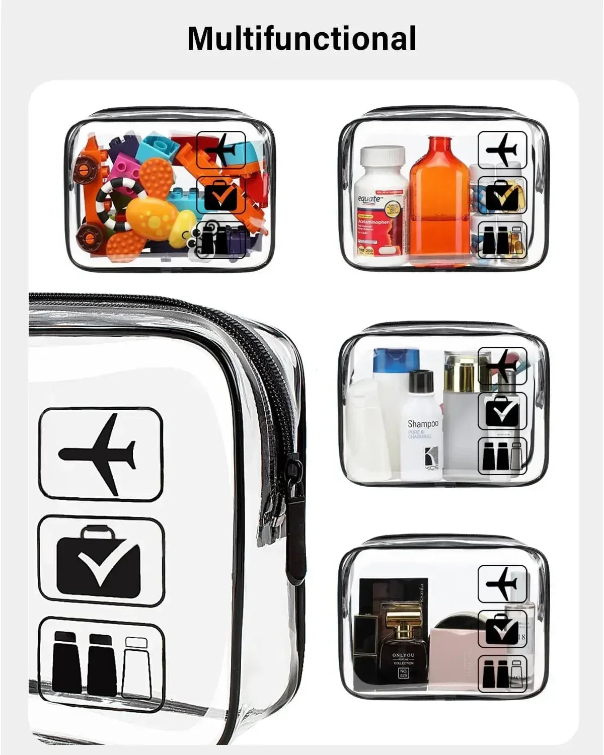 Trousse de maquillage transparente à fermeture éclair (1 ou 3 pièces) pour homme et femme, idéale pour les voyages.