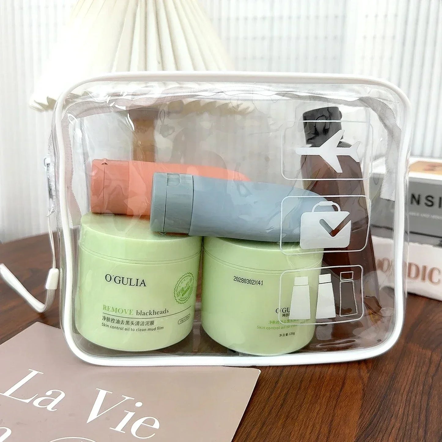 Trousse de maquillage transparente à fermeture éclair (1 ou 3 pièces) pour homme et femme, idéale pour les voyages.