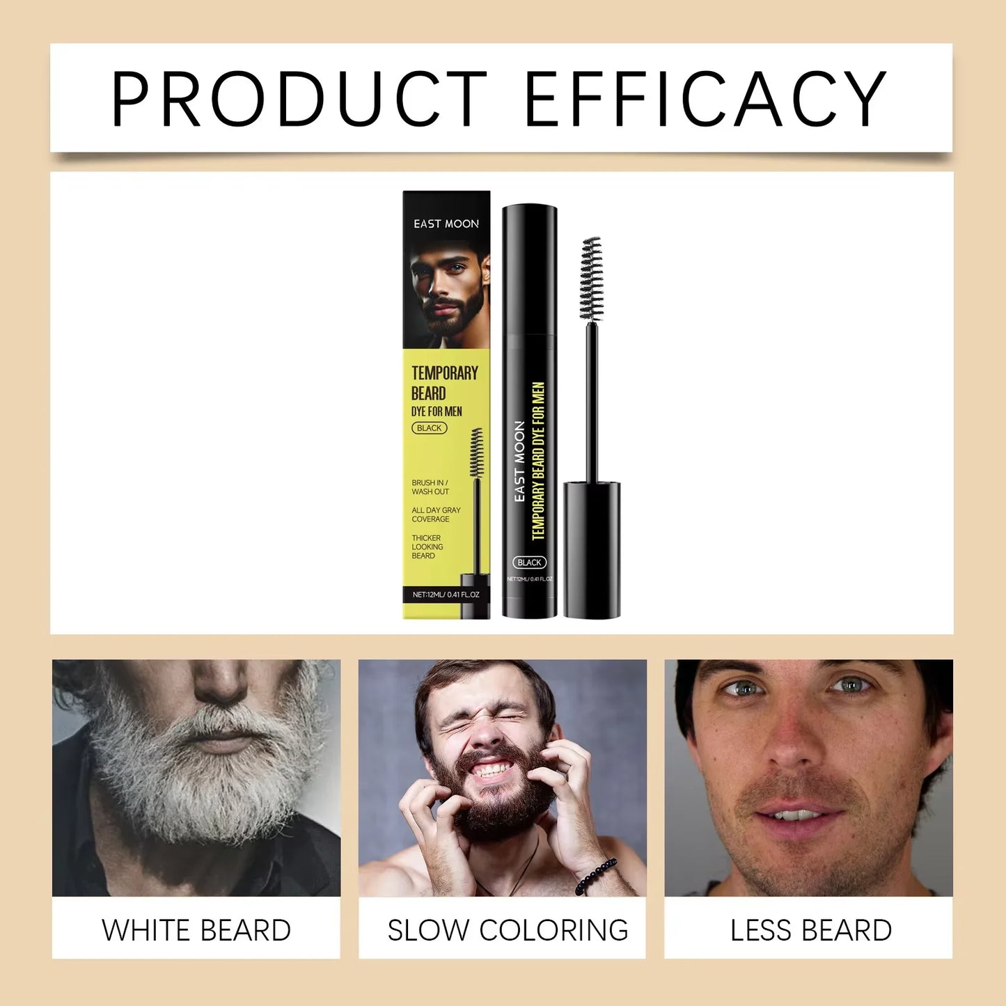 Teinture pour barbe East Moon Natural Black pour hommes : stylo colorant permanent, imperméable et portable, pour une barbe et une moustache impeccables.
