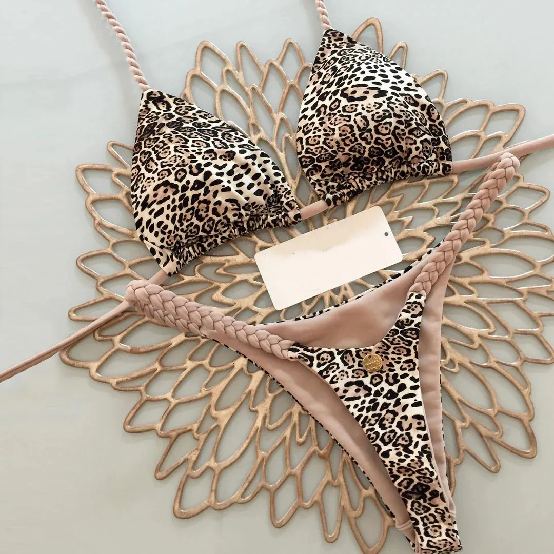 Nouveau bikini imprimé fendu pour femme, maillot de bain string tendance pour les vacances à la plage