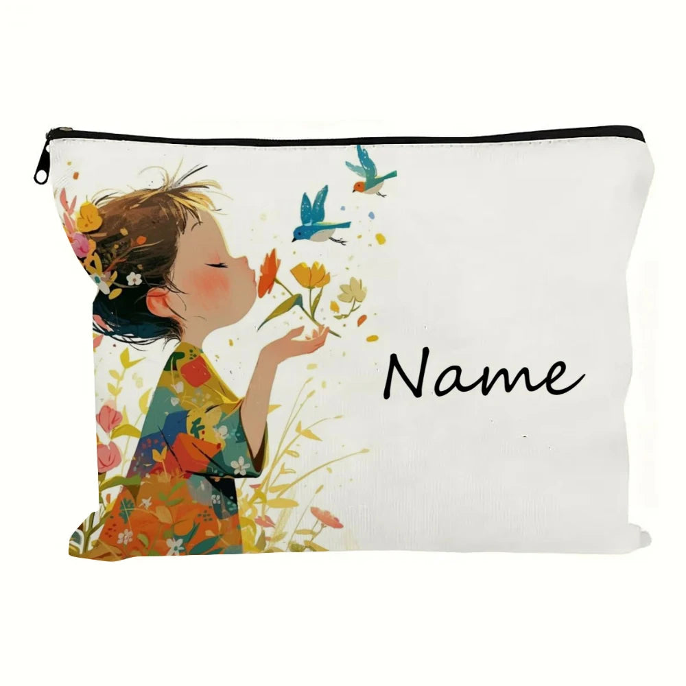 Trousse à maquillage personnalisée avec motif vintage mignon pour fille, sac à main, trousse de toilette, étui à crayons
