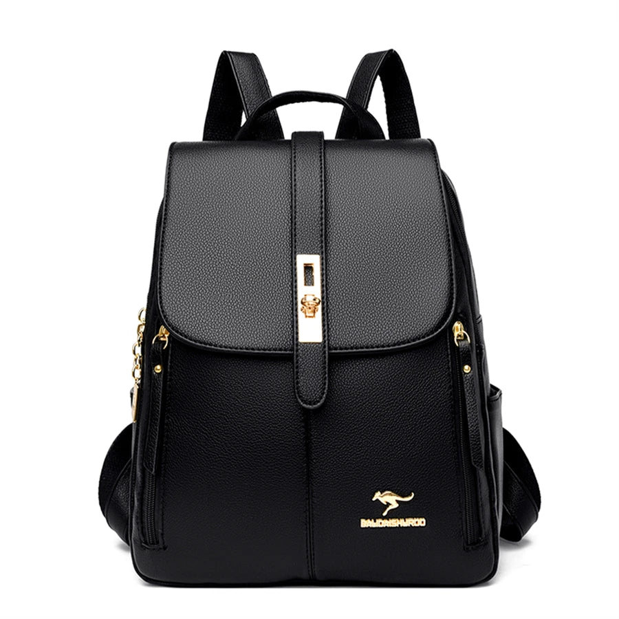 Sacs à dos de luxe en cuir pour femmes et filles, sac à dos décontracté noir vintage, sac d'école pour filles, sac à dos Mochila
