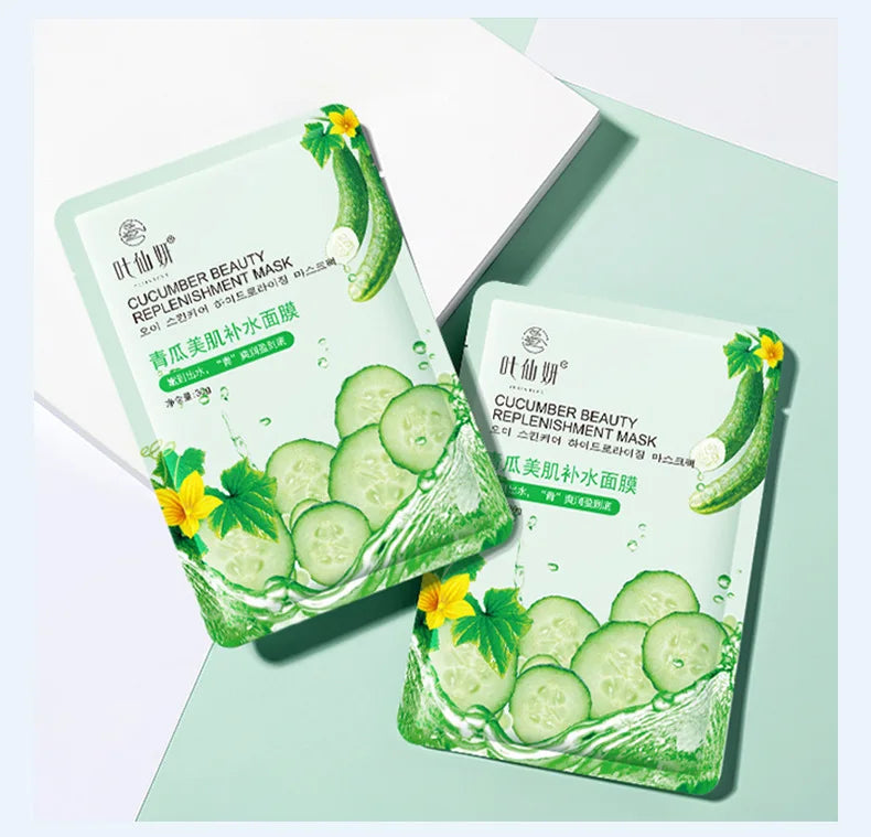 12 masques faciaux hydratants aux myrtilles, à l'aloe vera, au concombre et à la pêche, pour un soin du visage beauté.