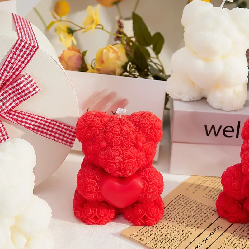 Bougie parfumée ours en rose, nœud papillon, ours en rose, décoration intérieure, cadeau de mariage, modelage fait main