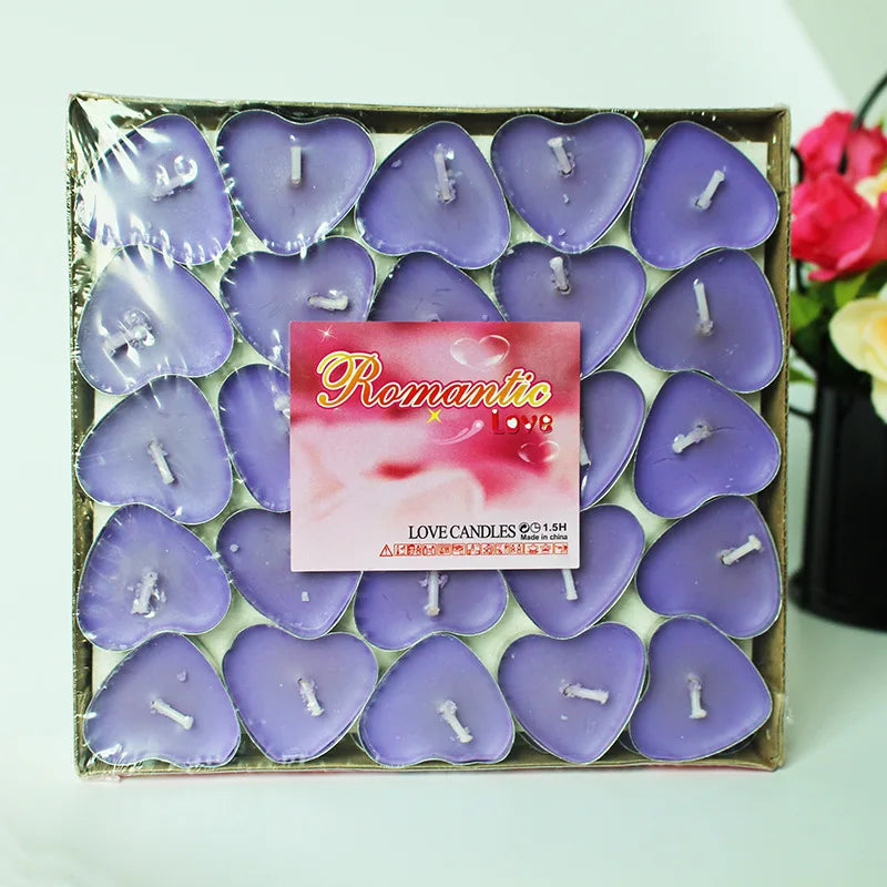 Lot de 50 bougies chauffe-plat en forme de cœur pour anniversaire, mariage, Saint-Valentin
