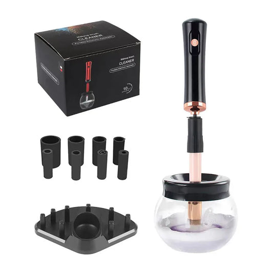 Machine de nettoyage et de séchage des pinceaux de maquillage, rotateur automatique électrique pour cosmétiques, avec 8 tailles de colliers en caoutchouc, pour un nettoyage optimal.