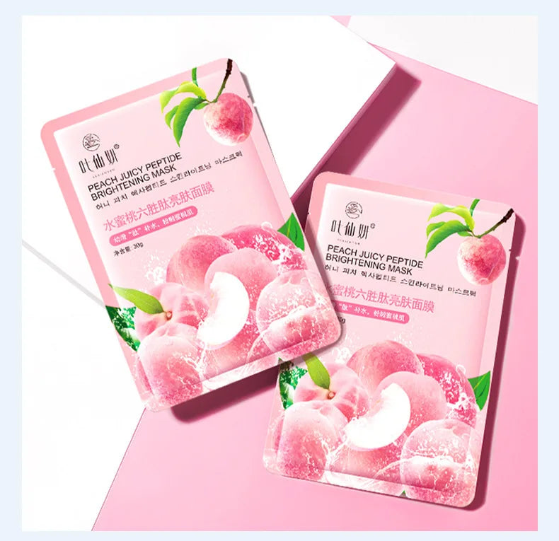 12 masques faciaux hydratants aux myrtilles, à l'aloe vera, au concombre et à la pêche, pour un soin du visage beauté.