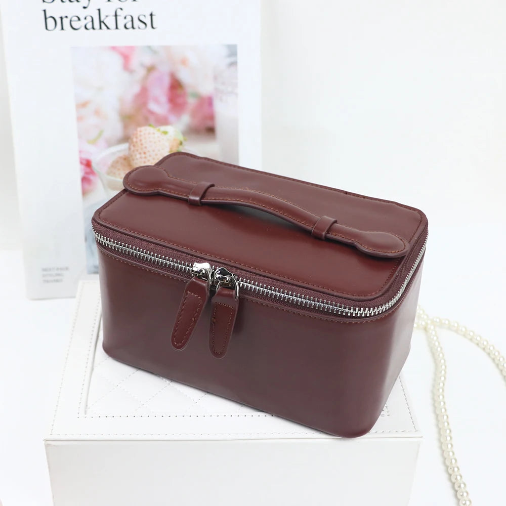 Trousse de maquillage et sac de beauté en cuir personnalisable avec nom, sac à main portable grande capacité
