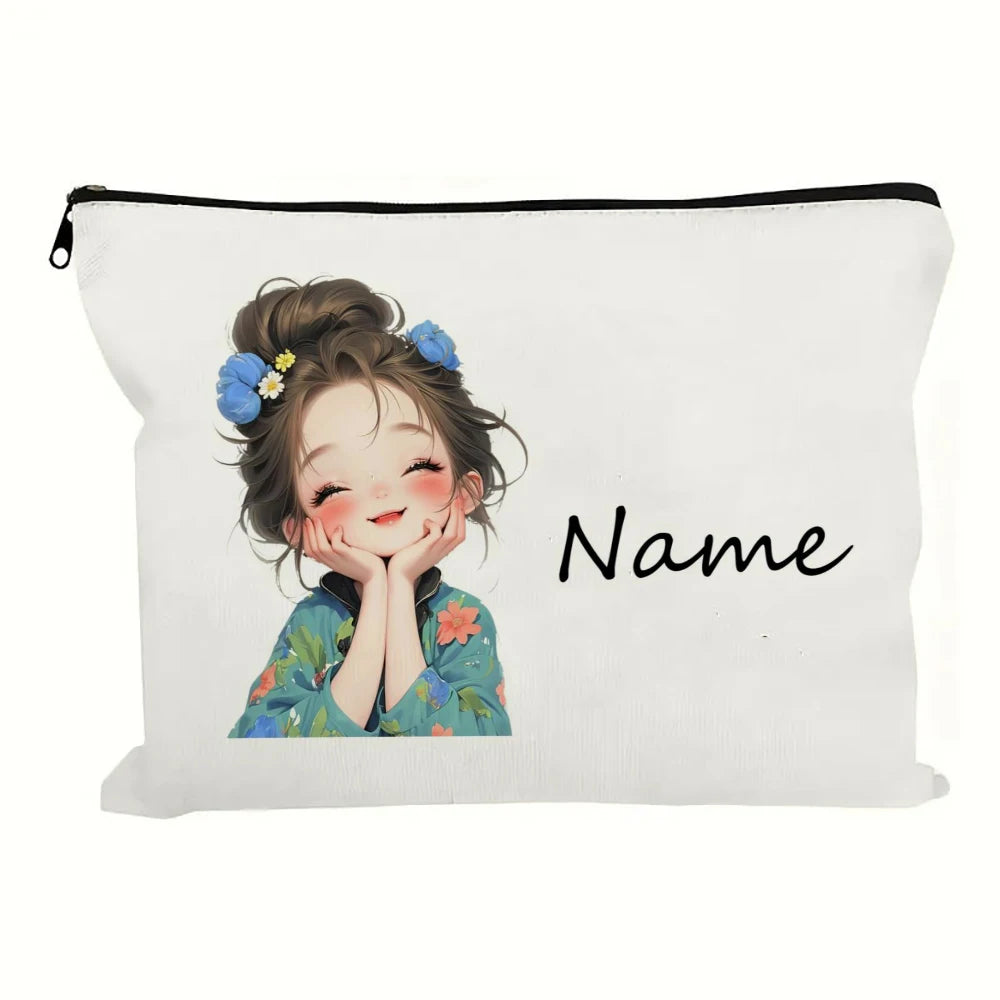 Trousse à maquillage personnalisée avec motif vintage mignon pour fille, sac à main, trousse de toilette, étui à crayons