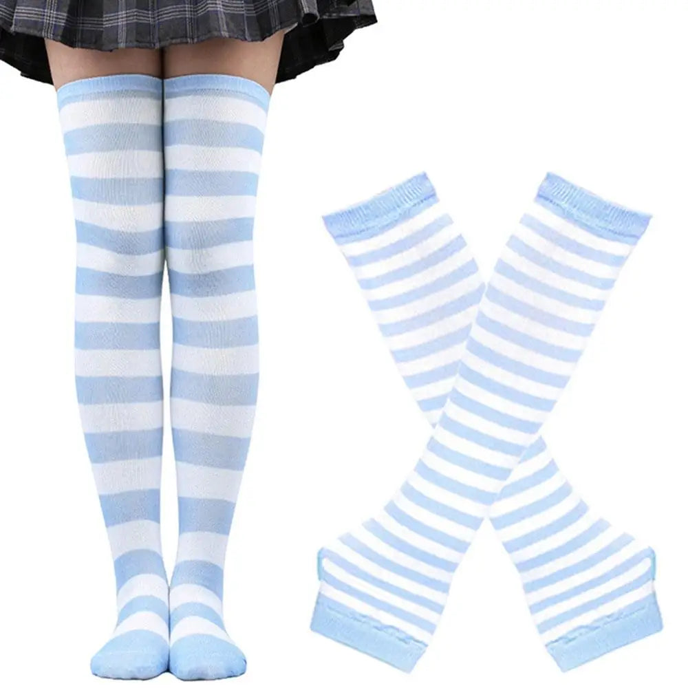 Chaussettes hautes rayées noires et blanches, chaussettes montantes sexy et fines en coton, chaussettes de cosplay