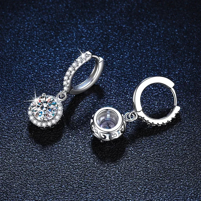 Boucles d'oreilles rondes en argent sterling 925 et moissanite de 1 carat pour femme, style luxueux pour les soirées.