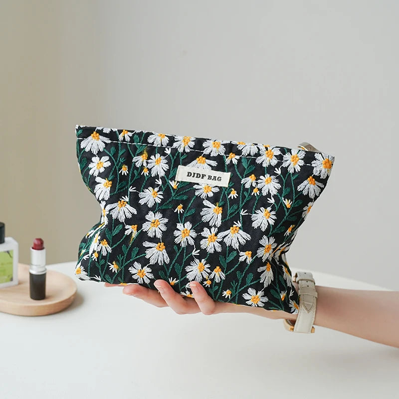 Trousse de toilette DJDF pour femme, motif algues vertes, grande capacité, idéale pour les soins de la peau et les voyages.