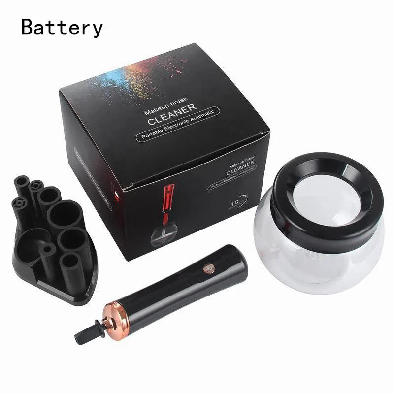 Machine de nettoyage et de séchage des pinceaux de maquillage, rotateur automatique électrique pour cosmétiques, avec 8 tailles de colliers en caoutchouc, pour un nettoyage optimal.