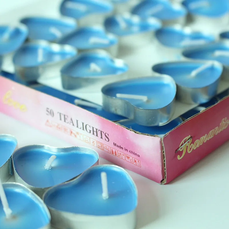 Lot de 50 bougies chauffe-plat en forme de cœur pour anniversaire, mariage, Saint-Valentin