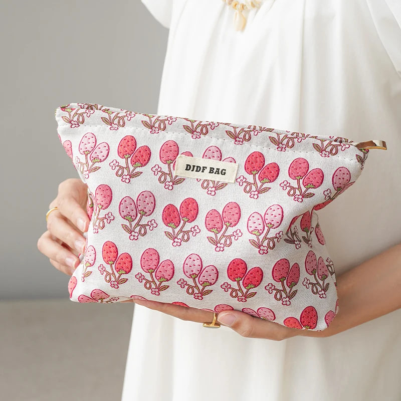 Trousse de toilette DJDF pour femme, motif algues vertes, grande capacité, idéale pour les soins de la peau et les voyages.