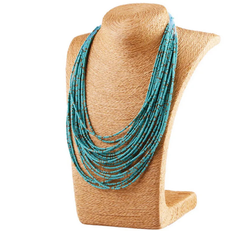 Collier statement pour femme Collier Femme  Mode bohème Perles Multi-rangs Colliers ras du cou et pendentifs Bijoux Collares