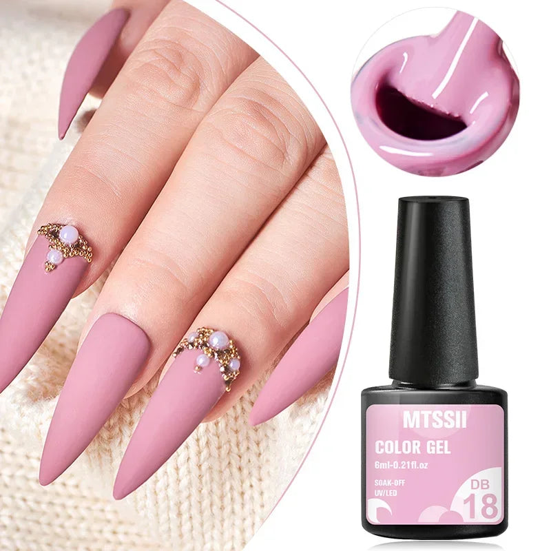 Kit de manucure semi-permanent MTSSII (12 pièces) : vernis gel semi-permanent à tremper, rose nude, rouge pailleté, UV, à paillettes. Fournitures pour ongles à faire soi-même.