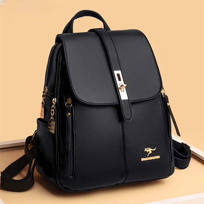 Sacs à dos de luxe en cuir pour femmes et filles, sac à dos décontracté noir vintage, sac d'école pour filles, sac à dos Mochila