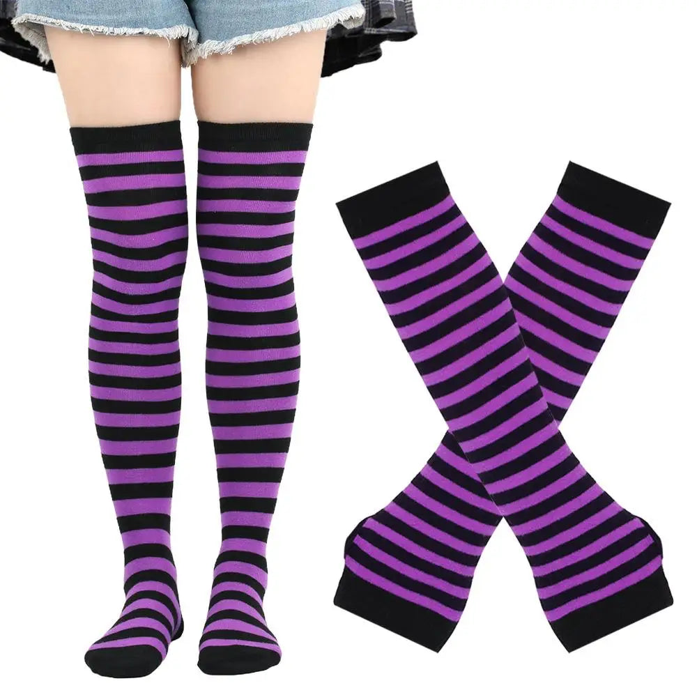 Chaussettes hautes rayées noires et blanches, chaussettes montantes sexy et fines en coton, chaussettes de cosplay