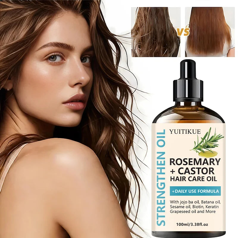 Huile capillaire fortifiante YUITIKUE Romarin + Ricin - Soin capillaire quotidien à base d'huiles de jojoba et de batana pour la croissance des cheveux