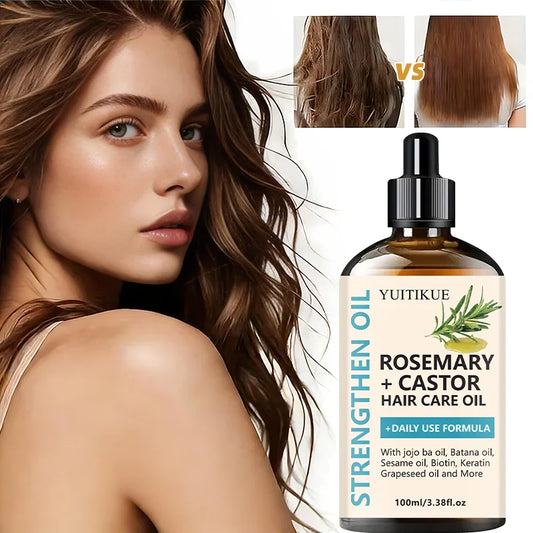 Huile capillaire fortifiante YUITIKUE Romarin + Ricin - Soin capillaire quotidien à base d'huiles de jojoba et de batana pour la croissance des cheveux