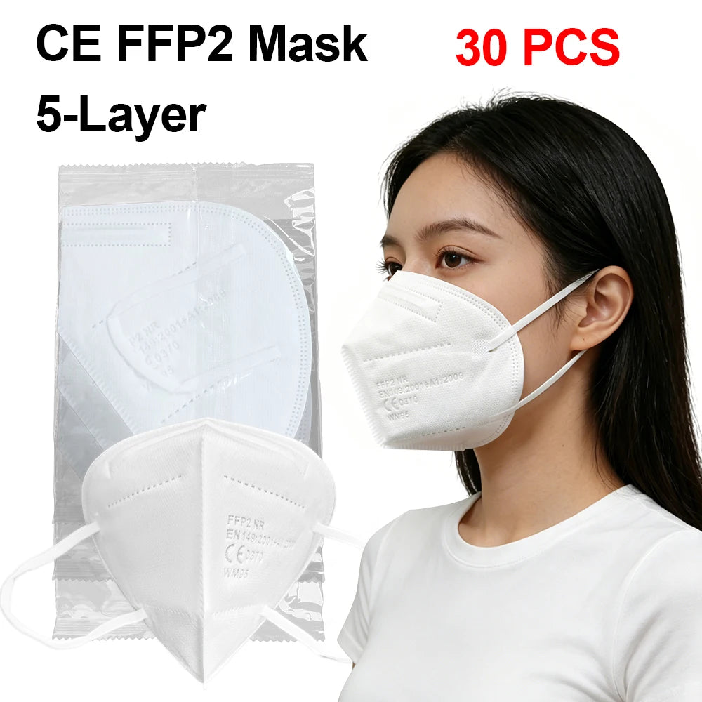 Masques FFP2 homologués CE, masques de protection 5 couches pour adultes, masque facial FFP2 NR