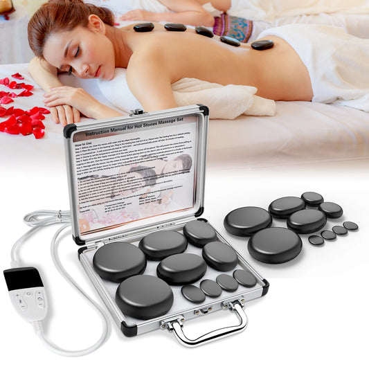 ENSEMBLE DE MASSAGE AUX PIERRES CHAUDES AVEC RÉGLAGE DE LA TEMPÉRATURE - Ensemble de massage aux pierres chaudes avec chauffage, outil de massage professionnel pour spa