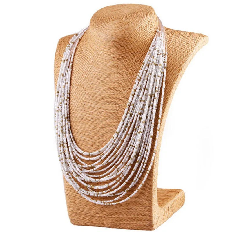 Collier statement pour femme Collier Femme  Mode bohème Perles Multi-rangs Colliers ras du cou et pendentifs Bijoux Collares