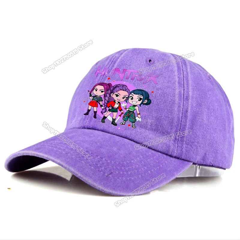 Casquettes de baseball rétro délavées KPop Demon Hunters pour femmes et filles, style snapback, idéales pour les voyages et les activités de plein air, avec visière et style hip-hop.