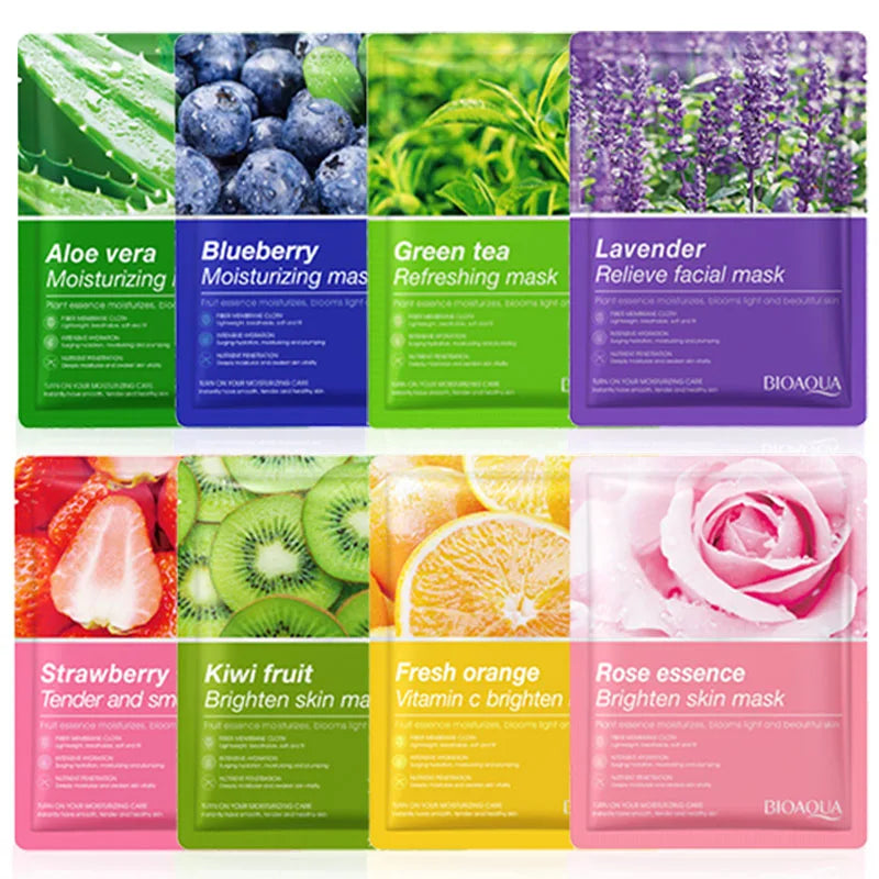 Lot de 8 masques faciaux naturels aux plantes, pour le soin du visage : hydratants, raffermissants et nourrissants.