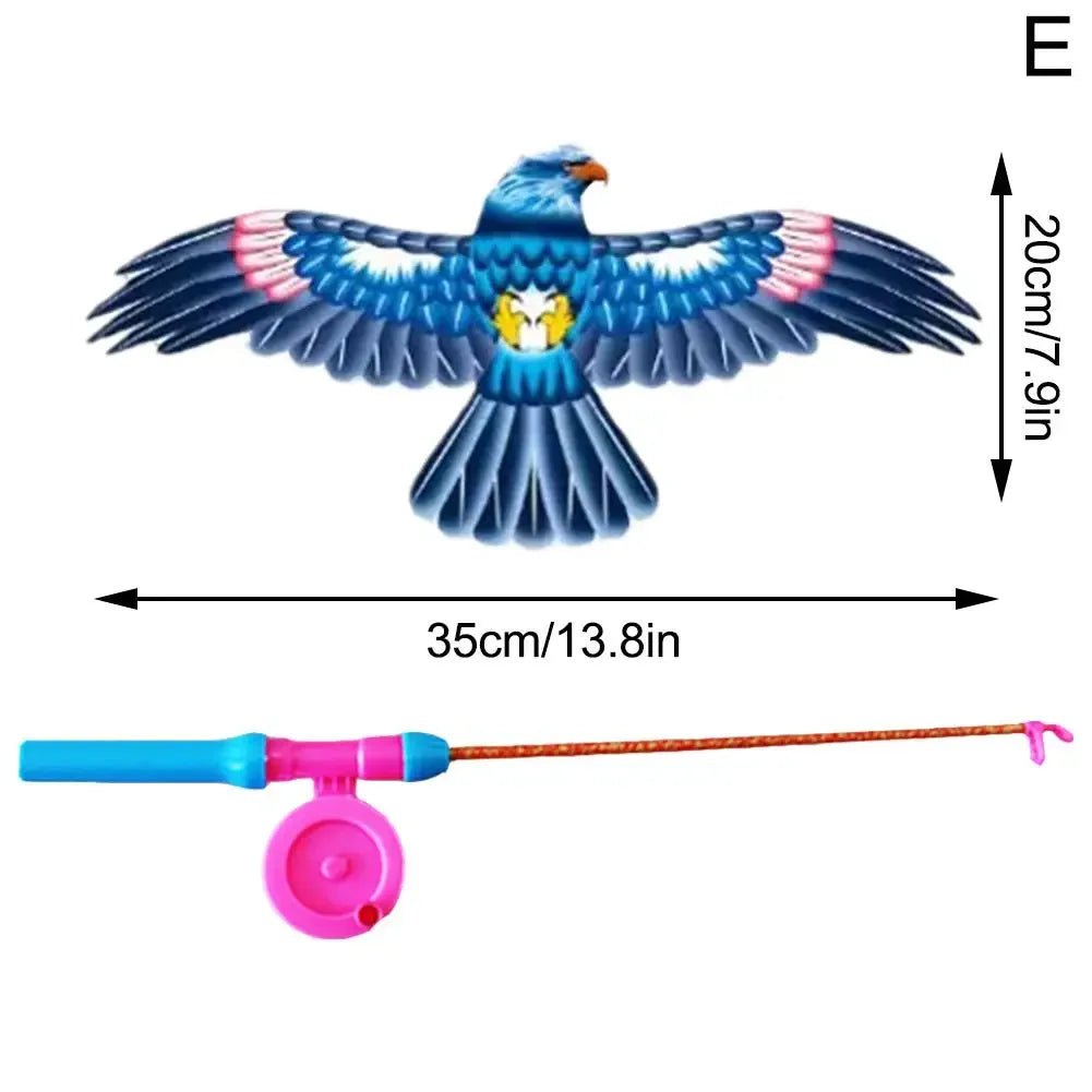 Cerf-volant pour enfants, jouet aigle de dessin animé, mini cerf-volant pliable en plastique, frein à main, canne à pêche, papillons, jouet d'extérieur pour enfants.