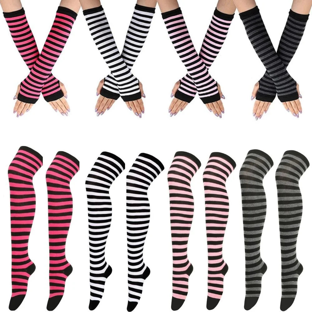 Chaussettes hautes rayées noires et blanches, chaussettes montantes sexy et fines en coton, chaussettes de cosplay