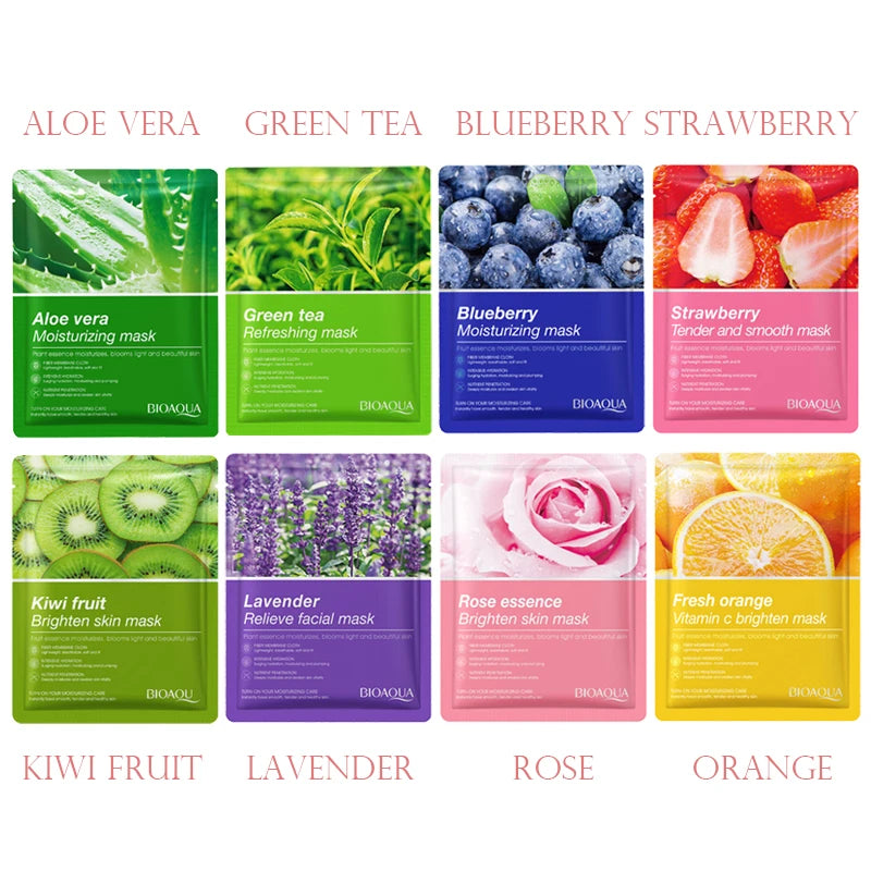Lot de 8 masques faciaux naturels aux plantes, pour le soin du visage : hydratants, raffermissants et nourrissants.