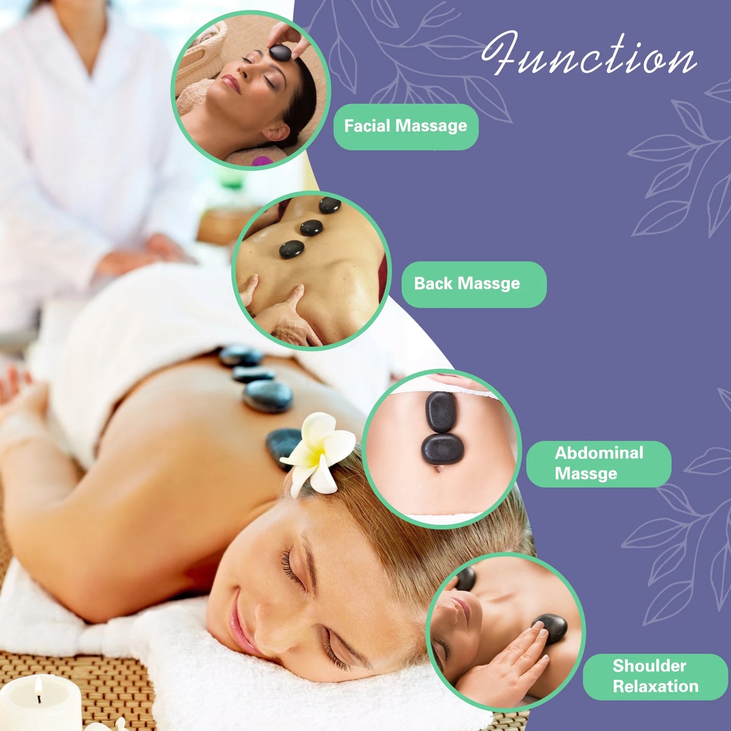 ENSEMBLE DE MASSAGE AUX PIERRES CHAUDES AVEC RÉGLAGE DE LA TEMPÉRATURE - Ensemble de massage aux pierres chaudes avec chauffage, outil de massage professionnel pour spa