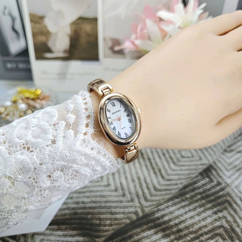 Montres de luxe pour femmes, cadran ovale, quartz, bracelet