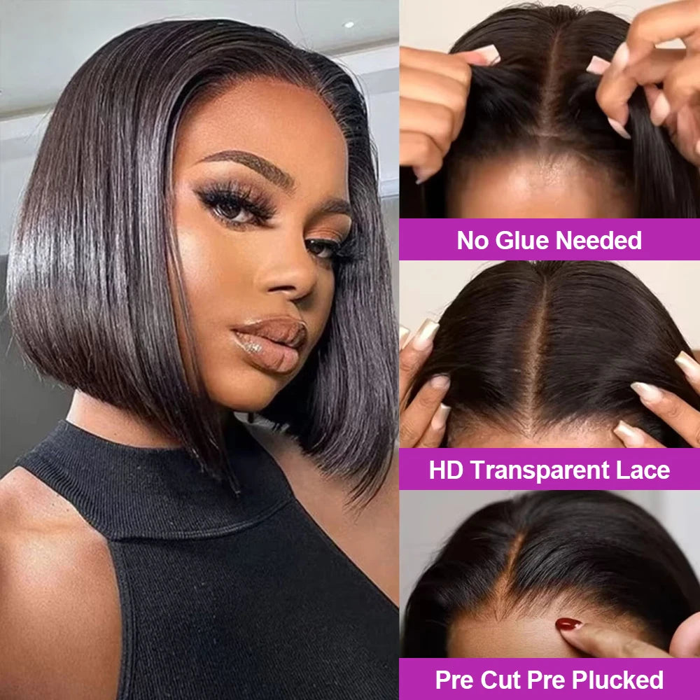 Perruque 100% cheveux humains bouclés sans colle, perruque frontale en dentelle HD 13x6, style Jerry Burmese, coupe courte au carré, prête à porter.