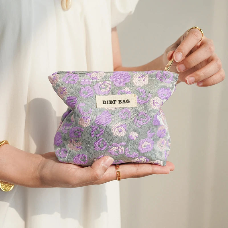 Trousse de toilette DJDF pour femme, motif algues vertes, grande capacité, idéale pour les soins de la peau et les voyages.