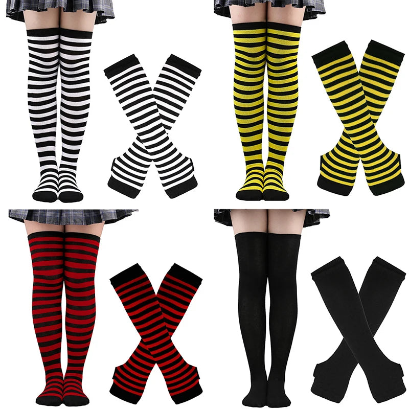 Chaussettes hautes rayées noires et blanches, chaussettes montantes sexy et fines en coton, chaussettes de cosplay