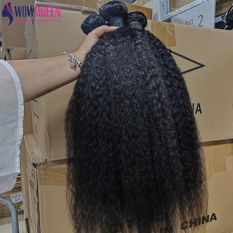 Extensions de cheveux humains raides et crépus de 30 à 32 pouces (76 à 81 cm) Remy pour femmes, mèches épaisses de cheveux humains raides de type Yaki, tissage de cheveux bruts.