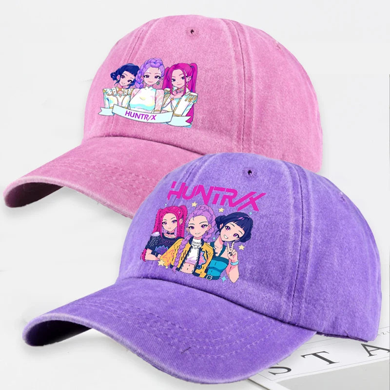 Casquettes de baseball rétro délavées KPop Demon Hunters pour femmes et filles, style snapback, idéales pour les voyages et les activités de plein air, avec visière et style hip-hop.