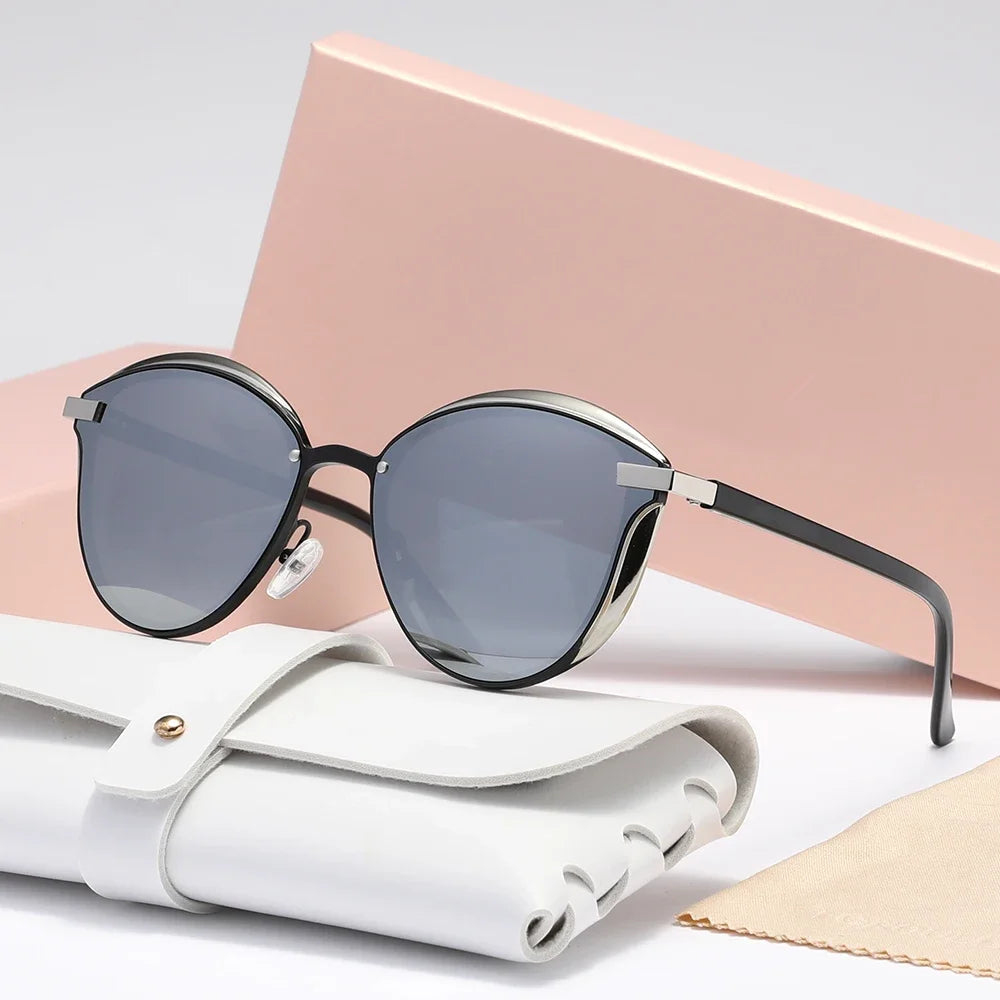 Lunettes de soleil polarisées pour femmes, lunettes de soleil rondes de luxe pour femme