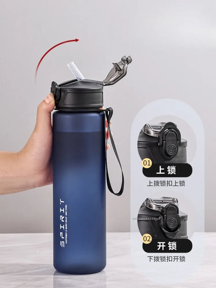 Gourde de 750 ml avec paille, indicateur de temps, grande capacité, en plastique étanche