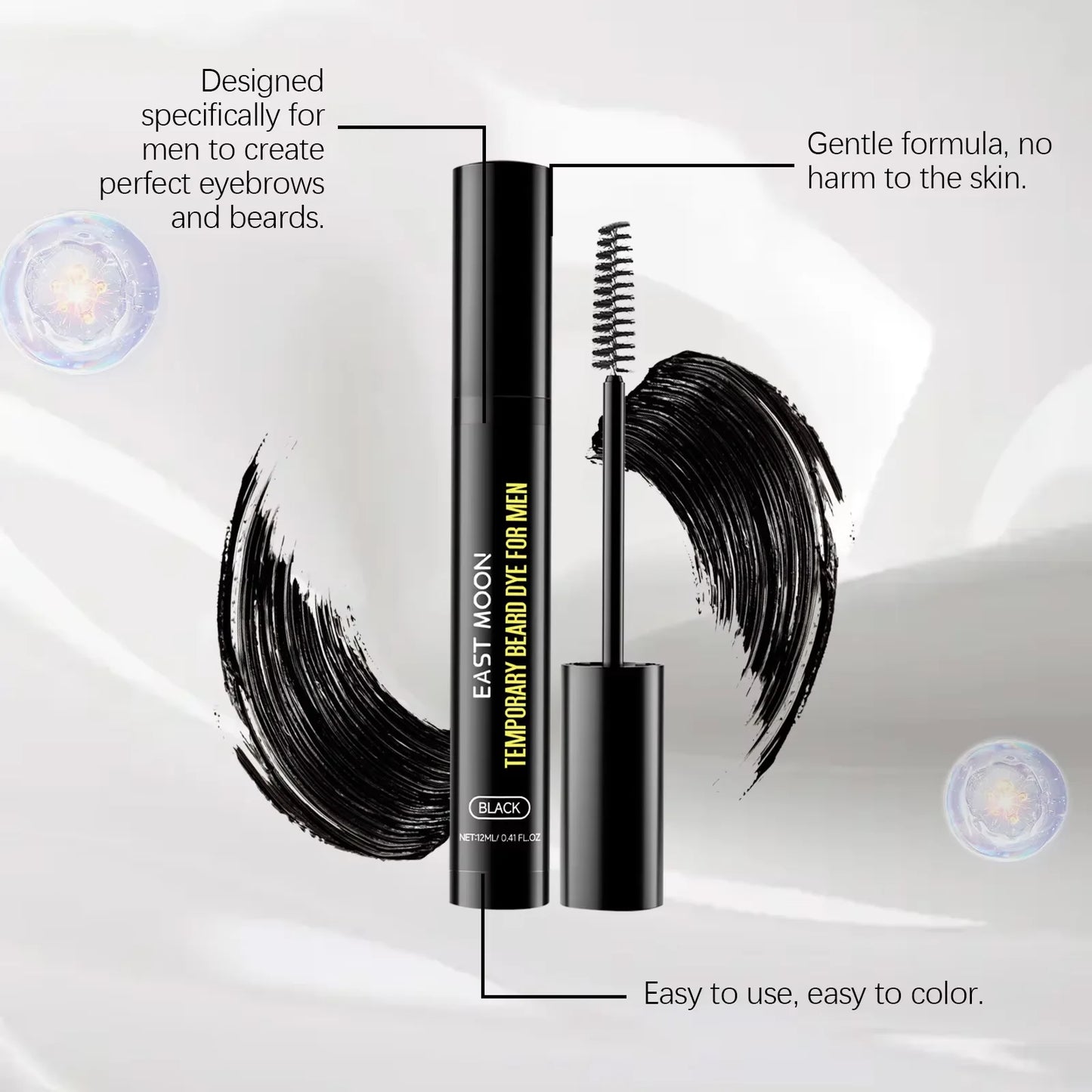 Teinture pour barbe East Moon Natural Black pour hommes : stylo colorant permanent, imperméable et portable, pour une barbe et une moustache impeccables.