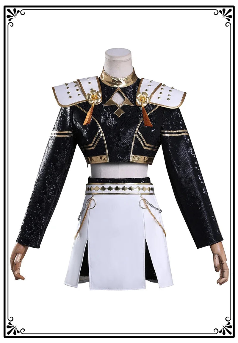 Costume de cosplay K-Pop Rumi Zoey Mira noir et doré, perruque, tenue pour fille, déguisement pour Halloween ou jeu de rôle