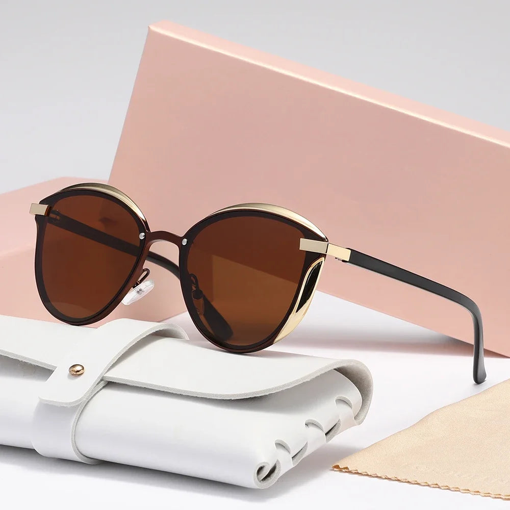 Lunettes de soleil polarisées pour femmes, lunettes de soleil rondes de luxe pour femme