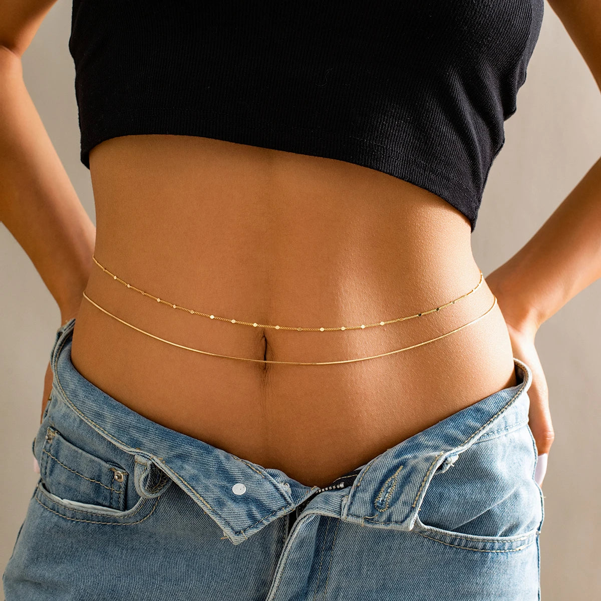 Esemble 2 pièces: ceinture de taille style bohème simple, chaîne serpent lisse, lingerie sexy pour femme, bijoux de nombril et de corps en strass, accessoires de bikini d'été